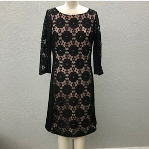 Nine West Black Lace Dusty Rose Lined Cocktail Dress